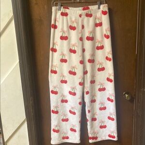 Women's Cherry Print Fleece Soft Pajama Pants Loungewear